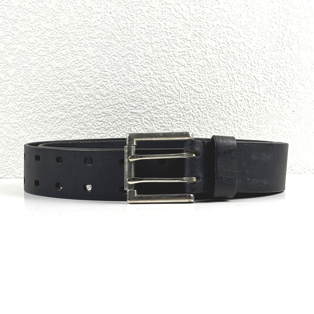 Leather Belt Men 38 Black Double Prong Grommet Hole Utility Gurnge Punk Emo Goth